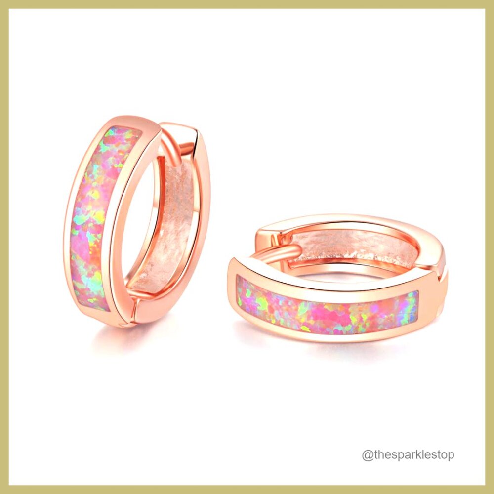 Gold Plated Huggie Hoop Earrings with Opal for Sensitive Ears
